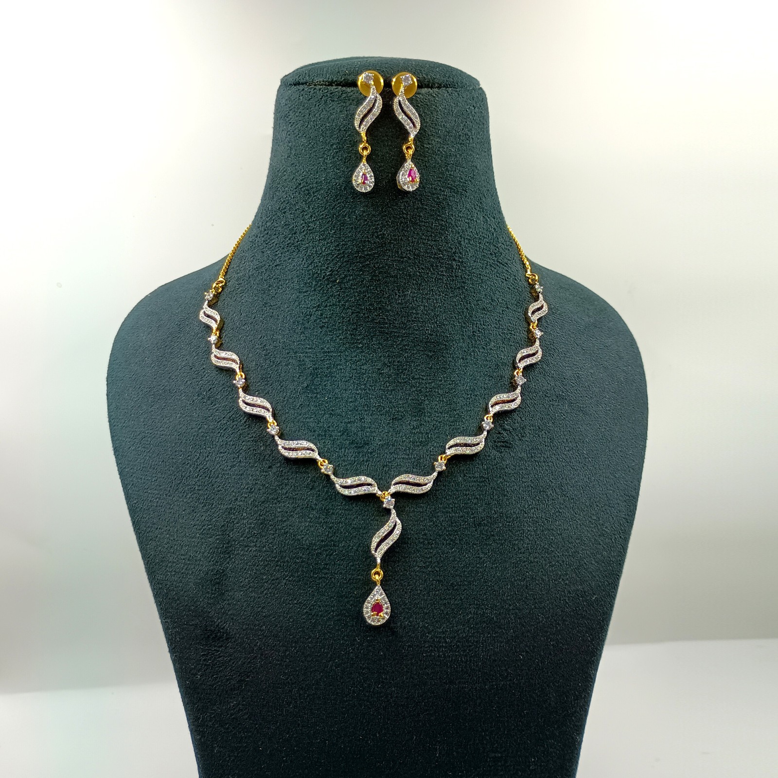 Indian Ethnic 22k Gold Plated Ruby CZ Diamond Bridal Choker Necklace Set