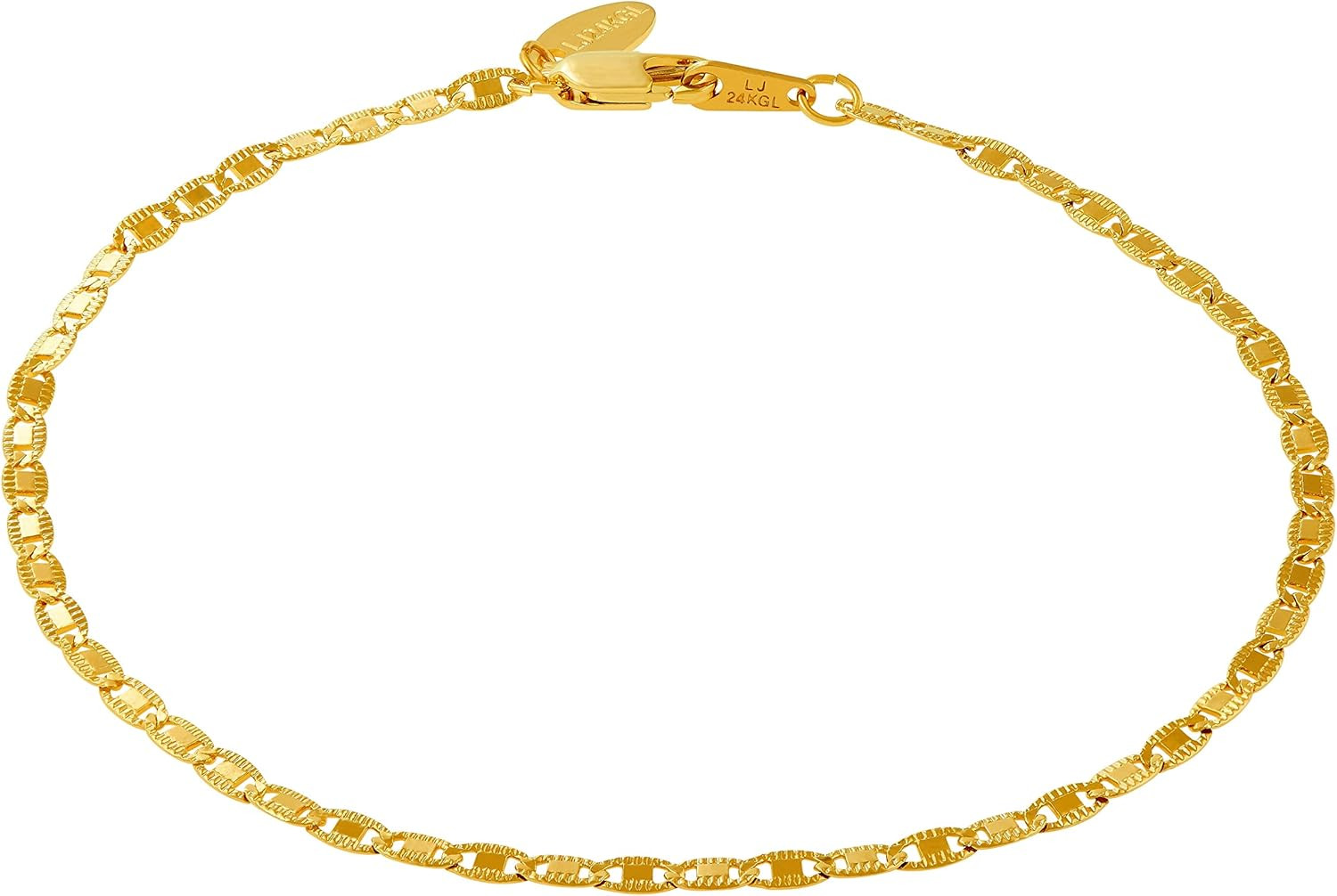 Womens Gold Anklet 2.5mm Flat Mariner Link Ankle Bracelet 24k Real Gold Plated