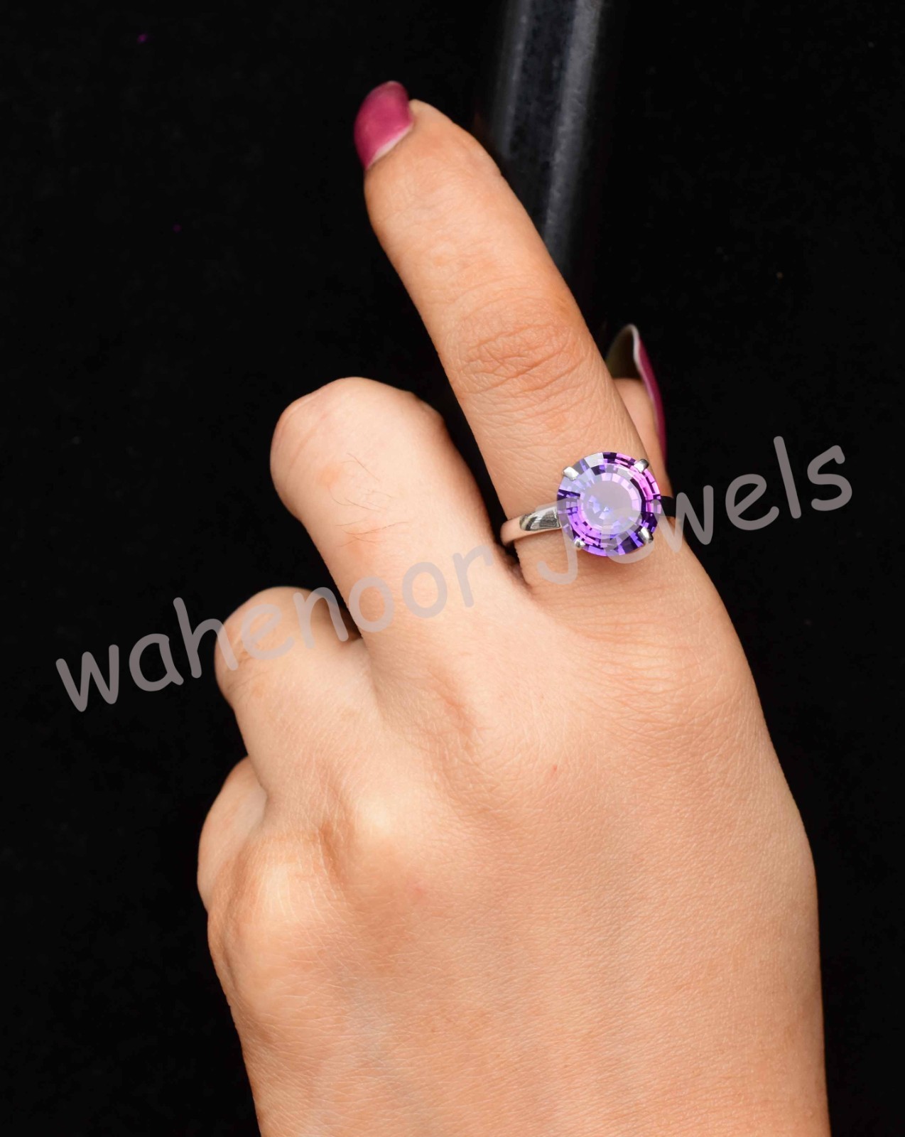 Natural Boysenberry Sapphire Round 925 Sterling Silver Ring Certified For Women
