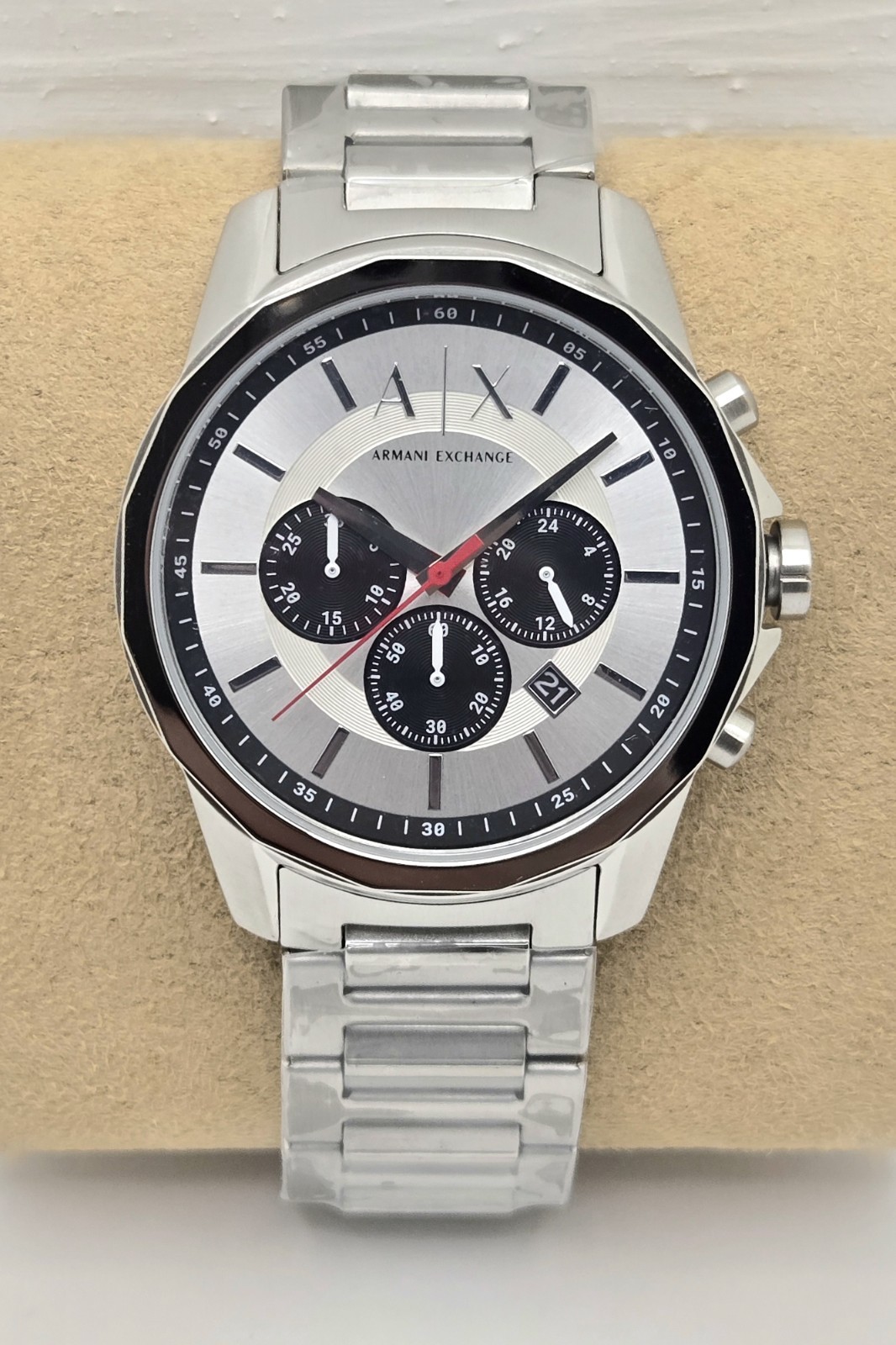 Armani Exchange Men’s Silver Tone Black Sub Dial Chronograph Watch AX1742
