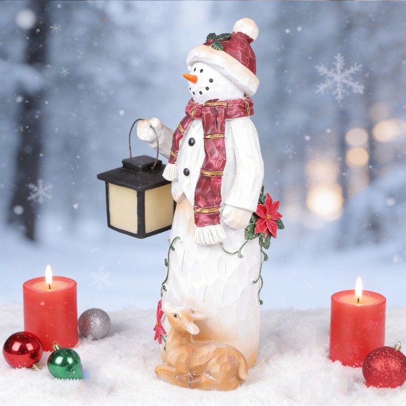 Snowman Lantern Figurine Resin Statue Children Indoor Outdoor Garden Yard Decor