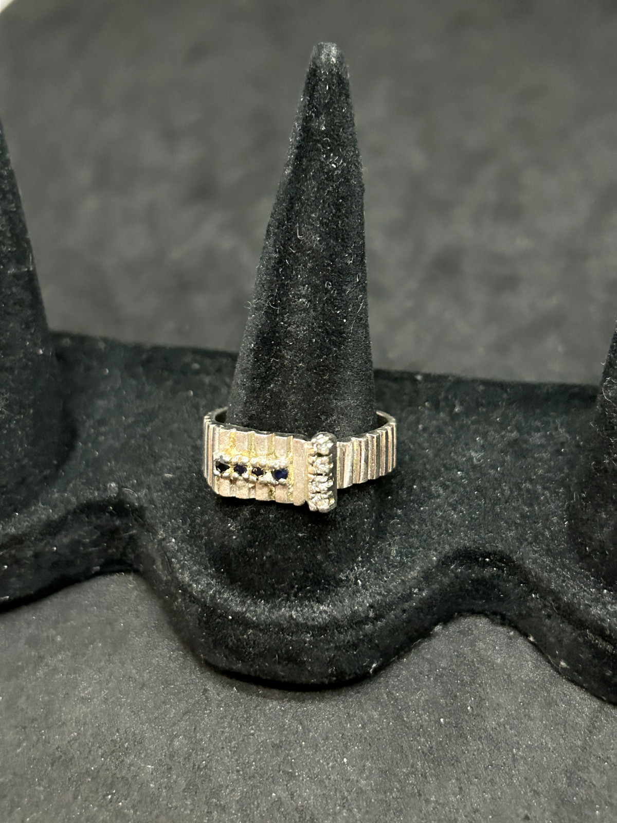 925 Sterling Silver Channel White and Black Diamond Ring Sz 9 – 5.67g