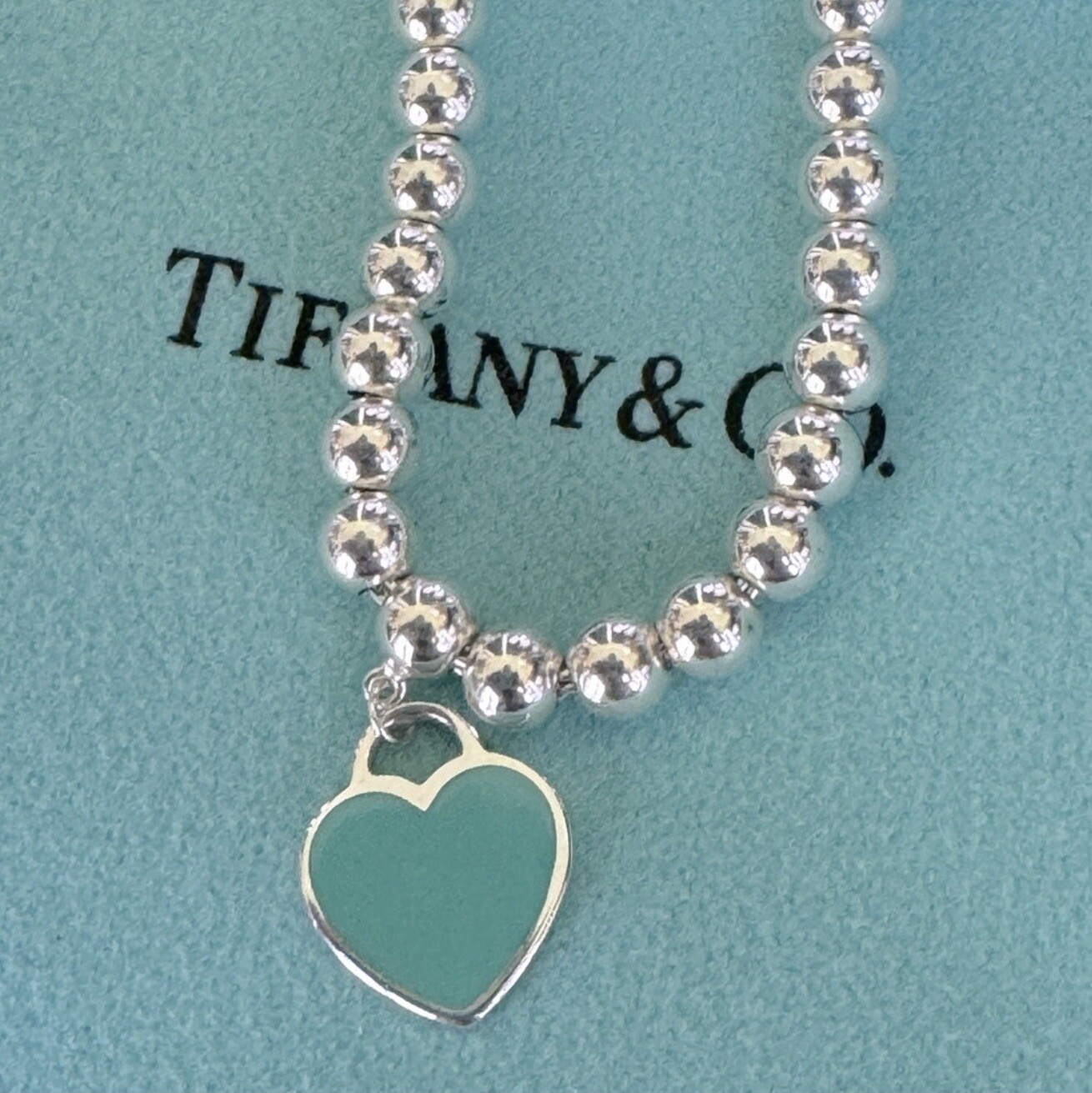 Tiffany & Co. Blue Heart Tag Bead Bracelet ( 7.5 Inches )
