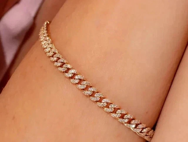 7.00 Ct Lab Created Diamond 4MM Cuban Bracelet 14K Rose Gold Plated