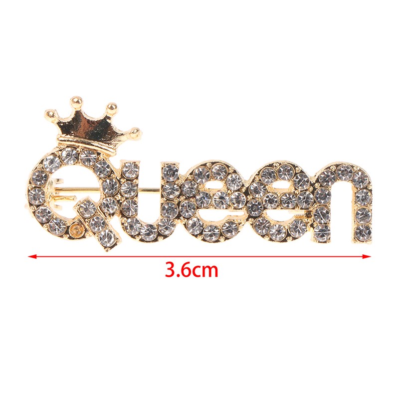 Rhinestone Queen Brooches For Women Crown Letters Party Office Brooch Pins Gifts