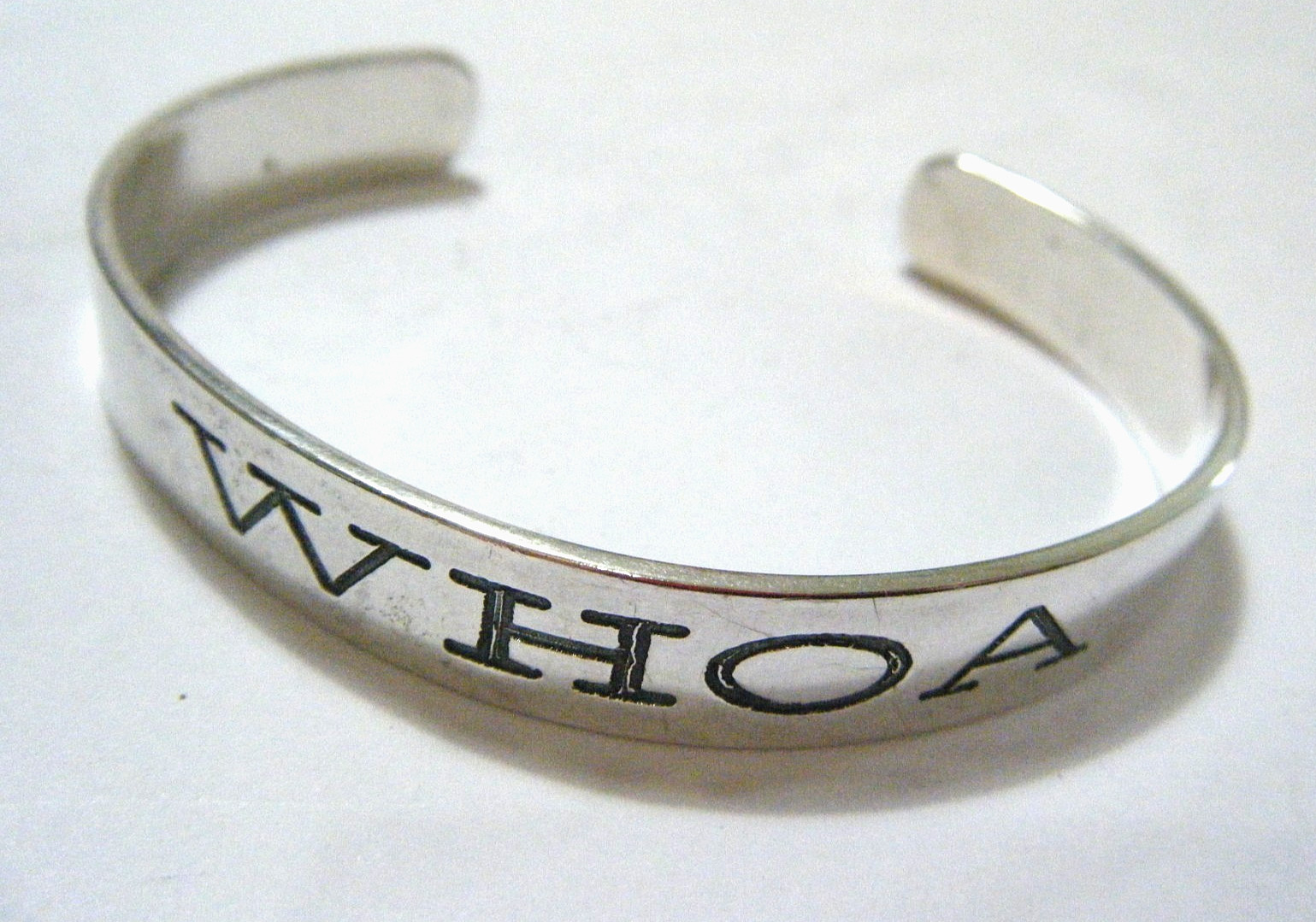 6.5″ Vintage H&H Solid Sterling Silver ( WHOA ) Cuff Bracelet 8mm Wide