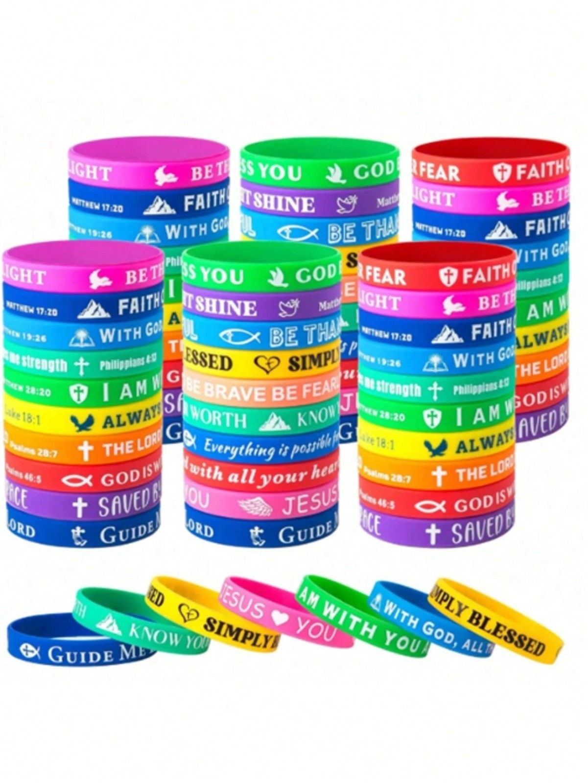 20PCS Christian Bible Verse Silicone Bracelets Religious Scripture Wristbands US
