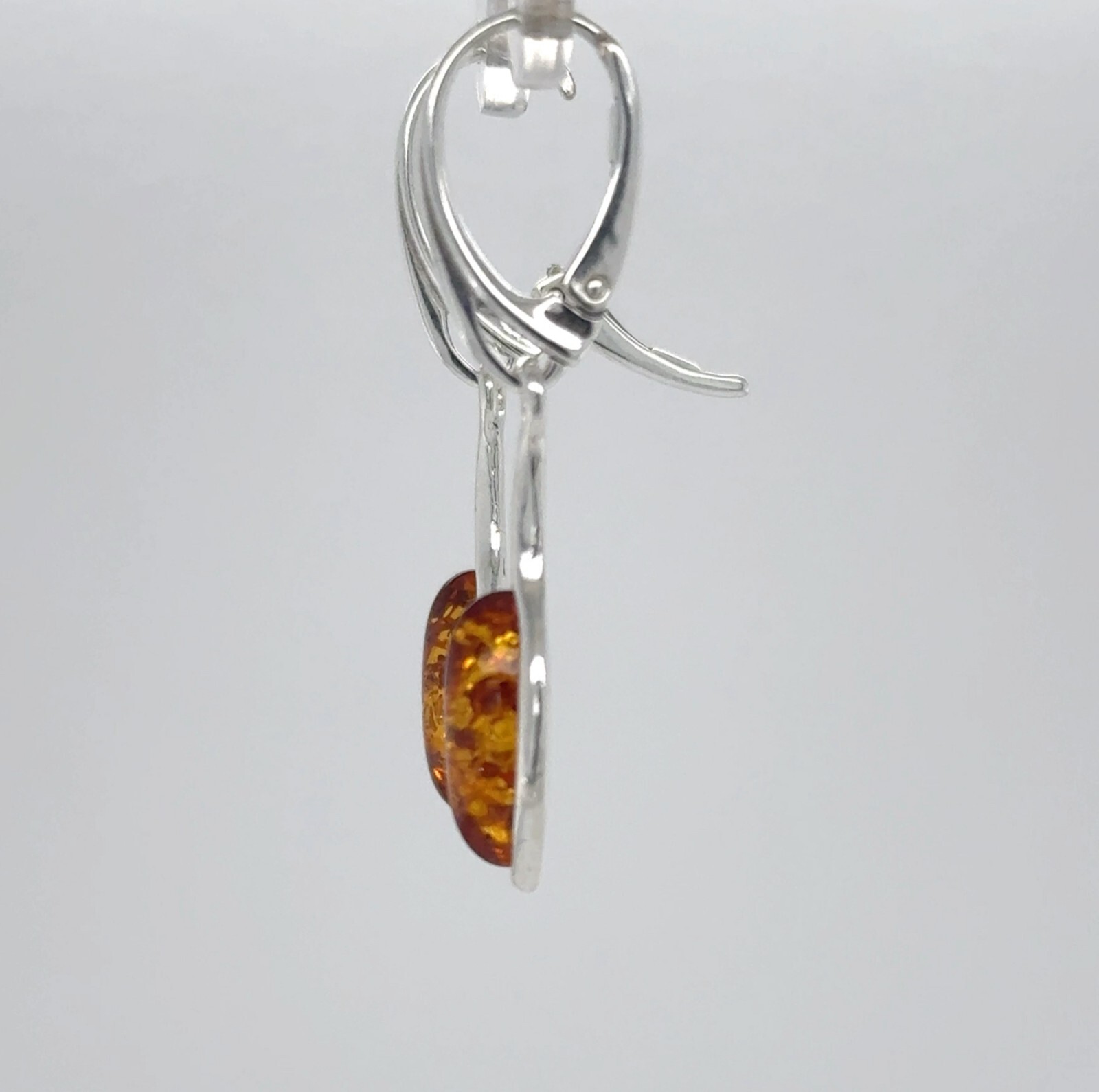 Cognac / Brown BALTIC AMBER Oval Leveback Earrings 925 STERLING SILVER #1665e