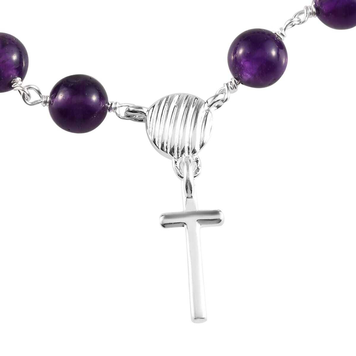 Super Sweet! Amethyst Cross Charm Bracelet in Sterling Silver (7.25 In) 24.00ctw
