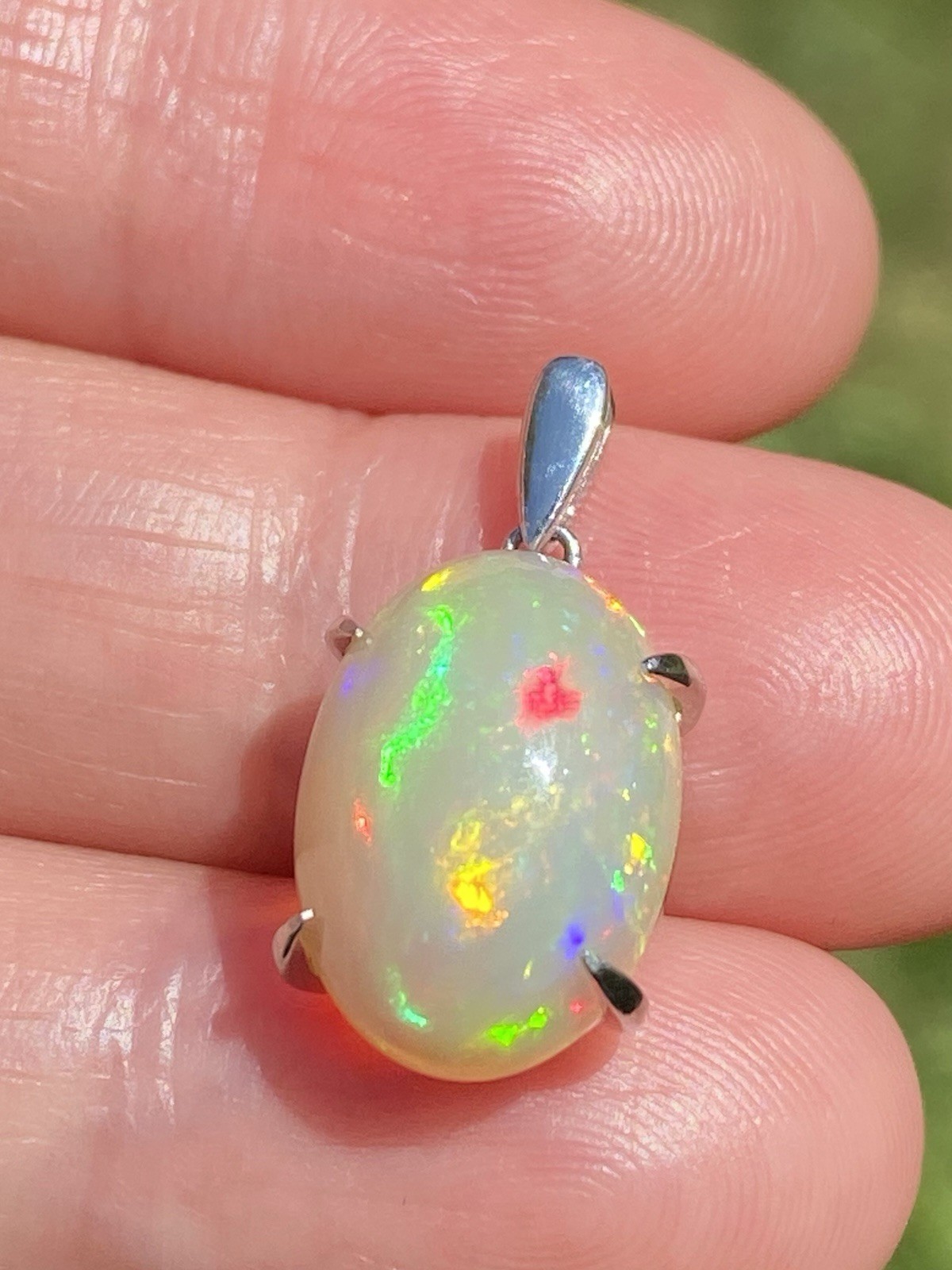 4.76CT Gorgeous Multi Color Australian Opal Platinum Pendant