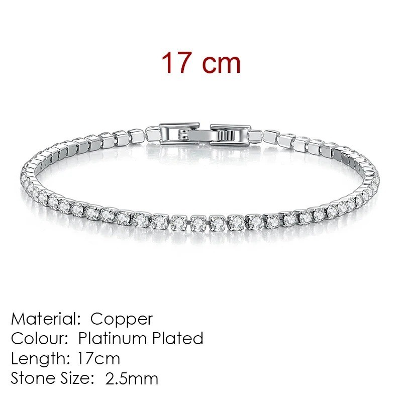 2.5mm AAA+ Cubic Zirconia Tennis Bracelet 17cm Rose Gold Silver Plated Women