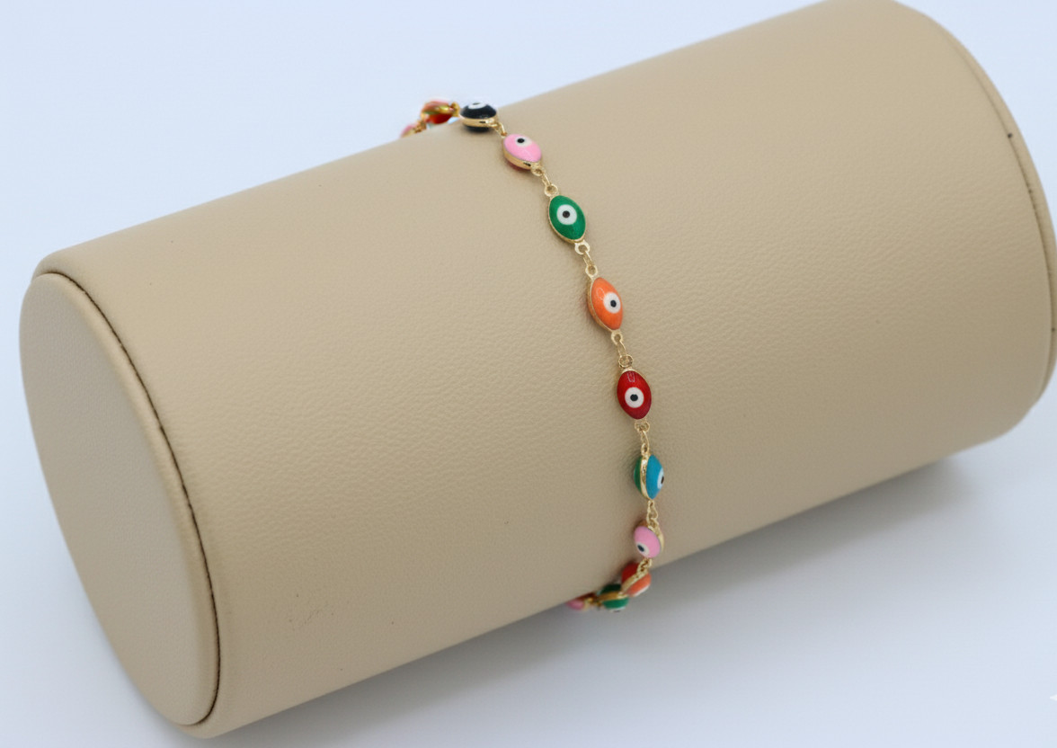 Boho Evil Eye Chain Bracelet Gold Plated Colorful Enamel Designer Jewelry