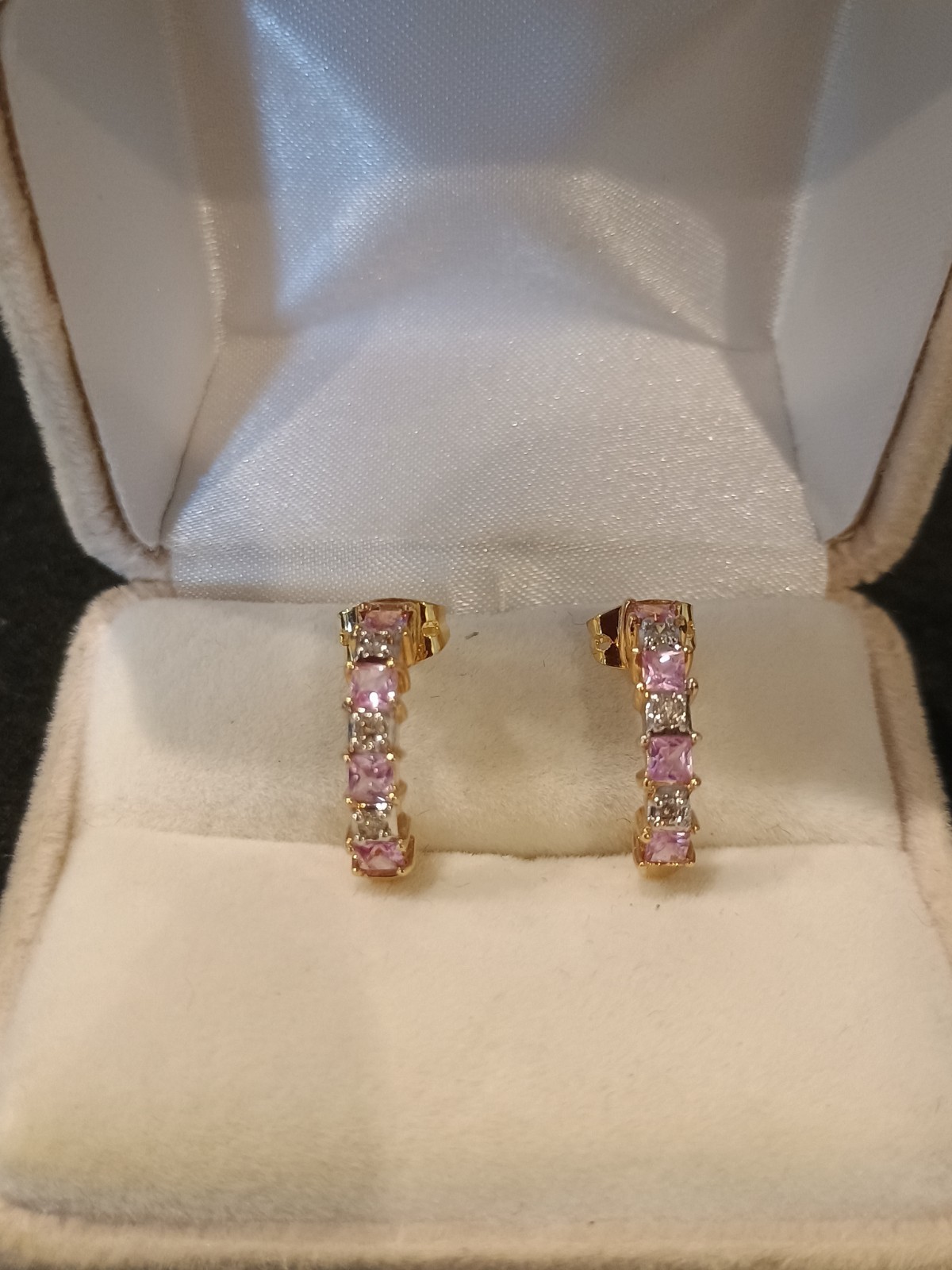 ALWAND VAHAN 10K YELLOW GOLD PINK SAPPHIRE DIAMOND J HOOK EARRINGS 2.4 GRAMS