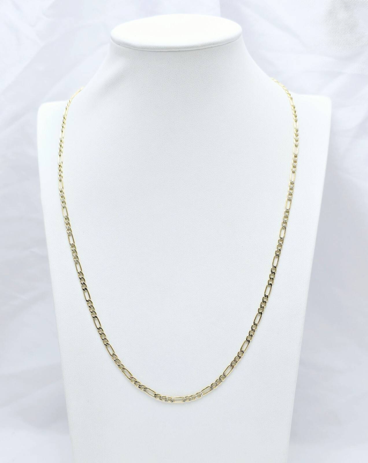 14K Solid Two Tone Multi Color Gold Diamond Cut Figaro Link Chain Necklace 22″ L