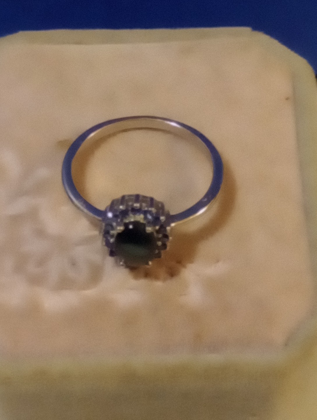 EARTHMINED STAR BLUE SAPPHIRE GEM TESTED 925 S 14K GOLD PLATED RING SIZE 7.5 ACC