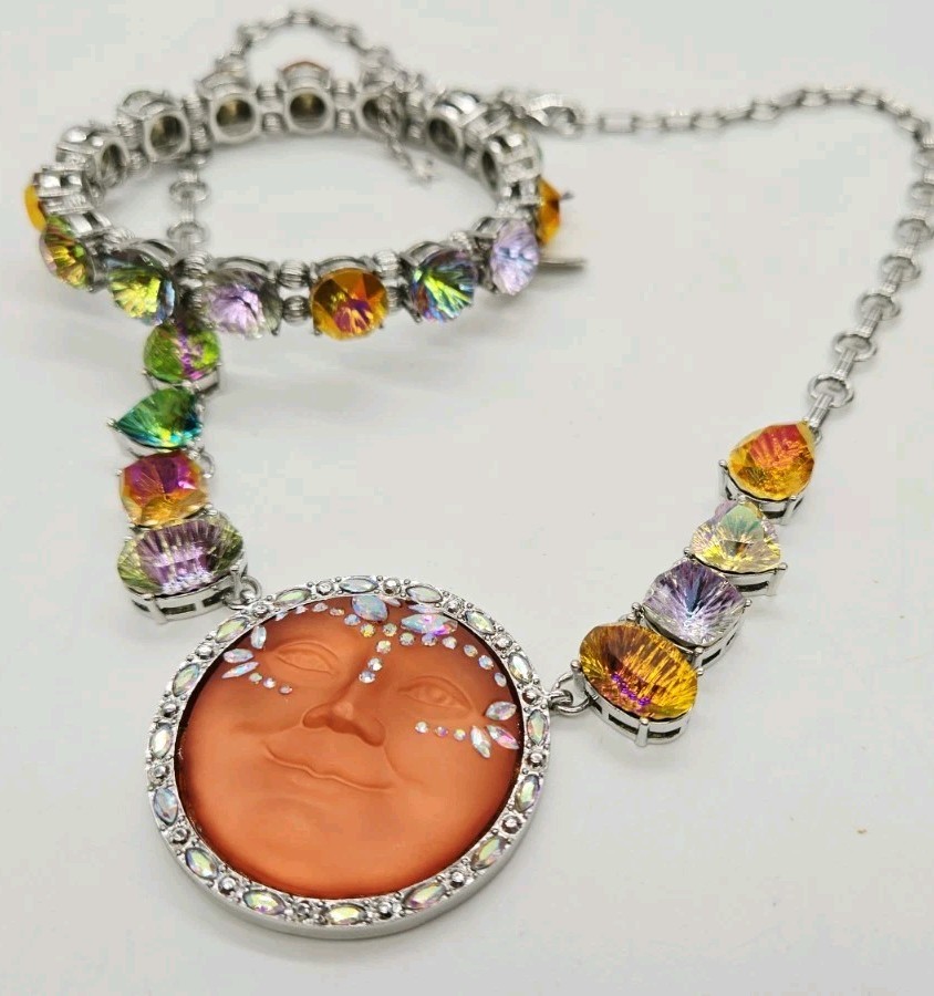 Kirks Folly Necklace Cosmic Bliss Empress Seaview Moon Silver tone Set 2pc