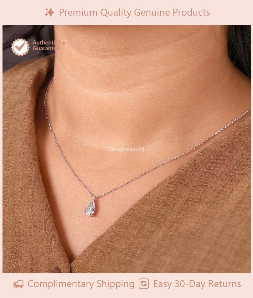 1.50CT Pear Cut Natural Diamond Pendant 18″ Necklace Gift For Her 14K White Gold