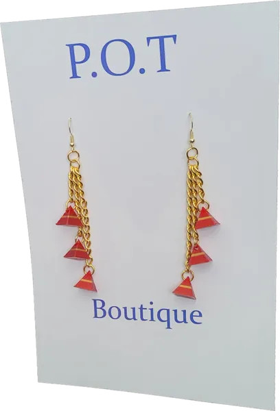 Tri Triangle Earrings/Red/Gold/Sophisticated Jewelry/Formal/Women/Club Wear