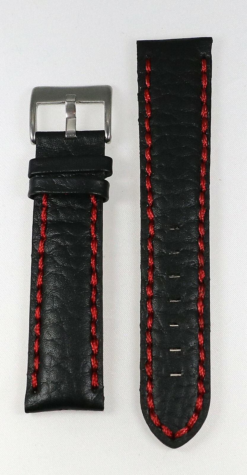 NEW 22MM BLACK PADDED WITH HEAVY RED STITCHING WATCH BAND STRAP! CHROME BUCKLE