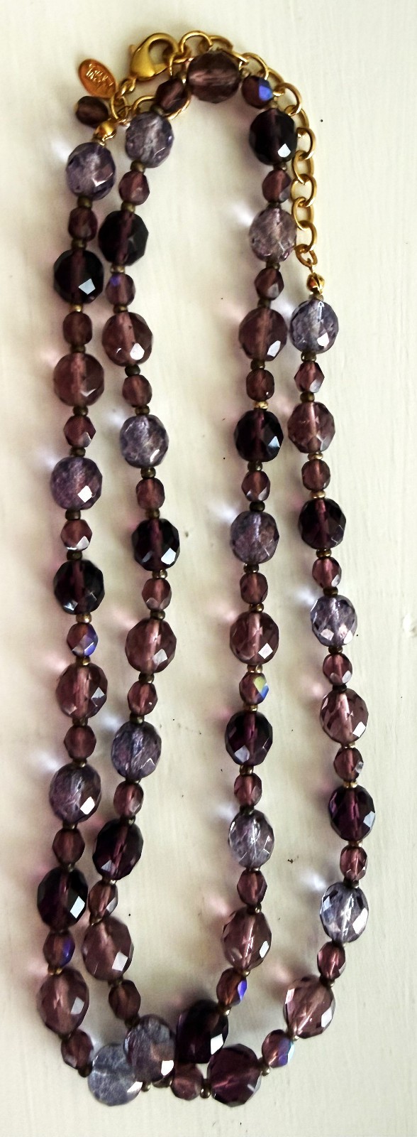 Vintage Joan Rivers Purple Amethyst Glass With Gold tone Beads 35″ Necklace