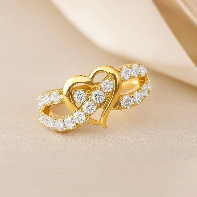 Heart Wedding Ring in 14k Yellow Gold Plated 2 Ct Round Cut Lab Grown Diamond