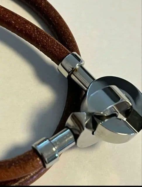 HERMES Lancelot Choker Bracelet Brown Leather Silver Hardware Pre-owned