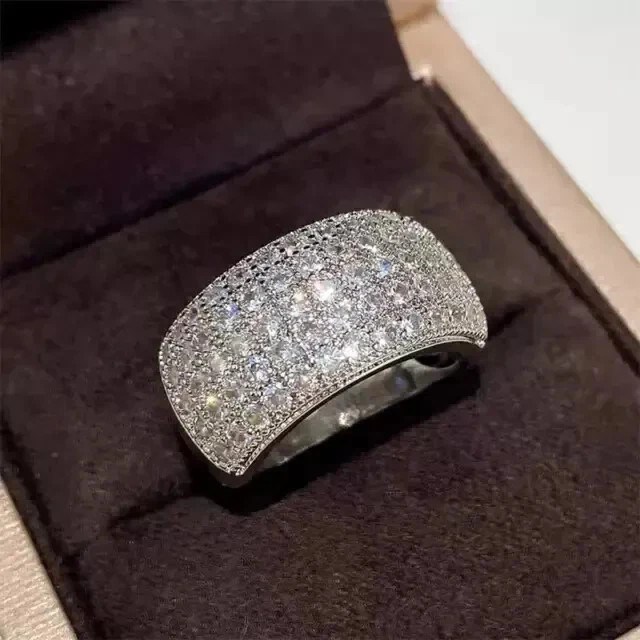 Real Moissanite 3Ct Round Cut Women’s Cluster Wedding Ring 14K White Gold Plated