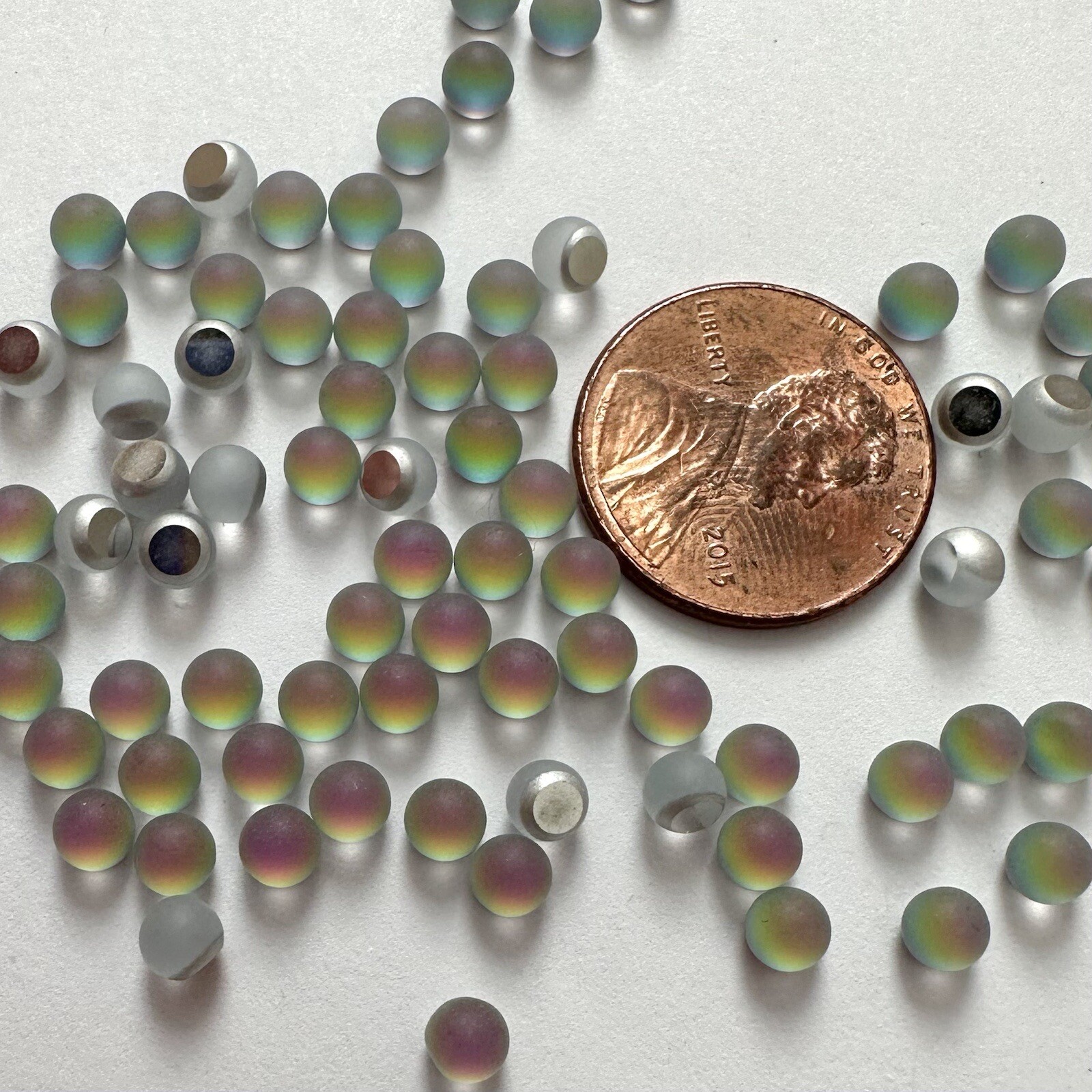 24 Vintage 4mm Frosted Vitrail Medium 3/4 Ball Stone/ Cabochon Smooth Top #34B43