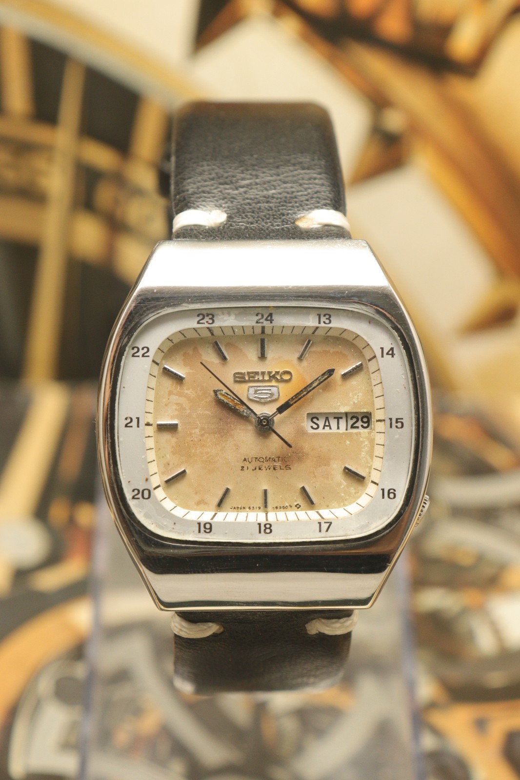 Vintage Seiko 5 Automatic Railway Time Dial Watch For Men’s Japan Movement 6319.