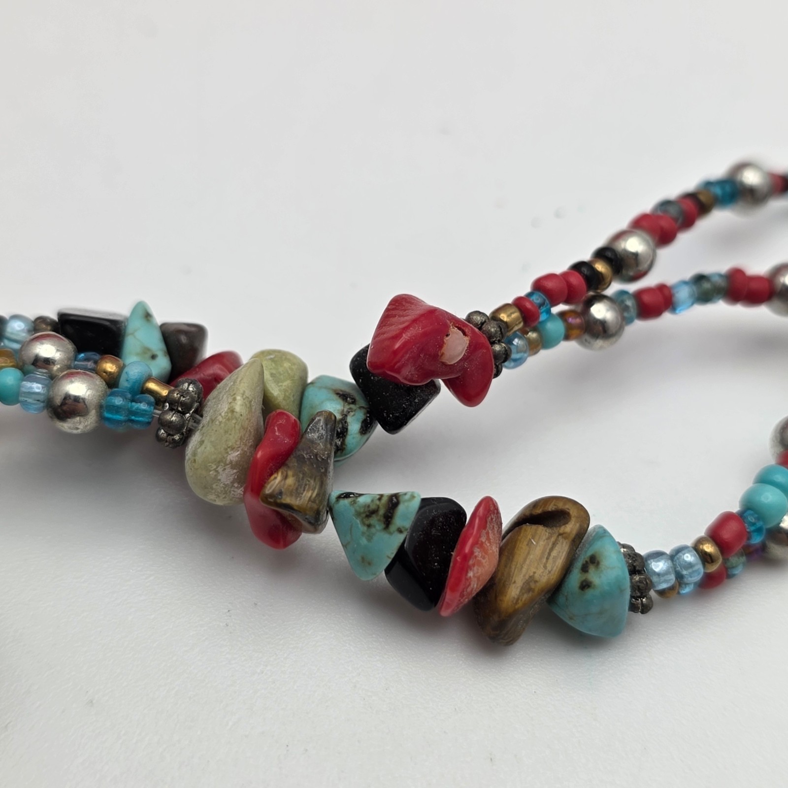 Southwestern Cross Pendant Necklace Multicolor Stone Ceramic Glass Beads 20 in
