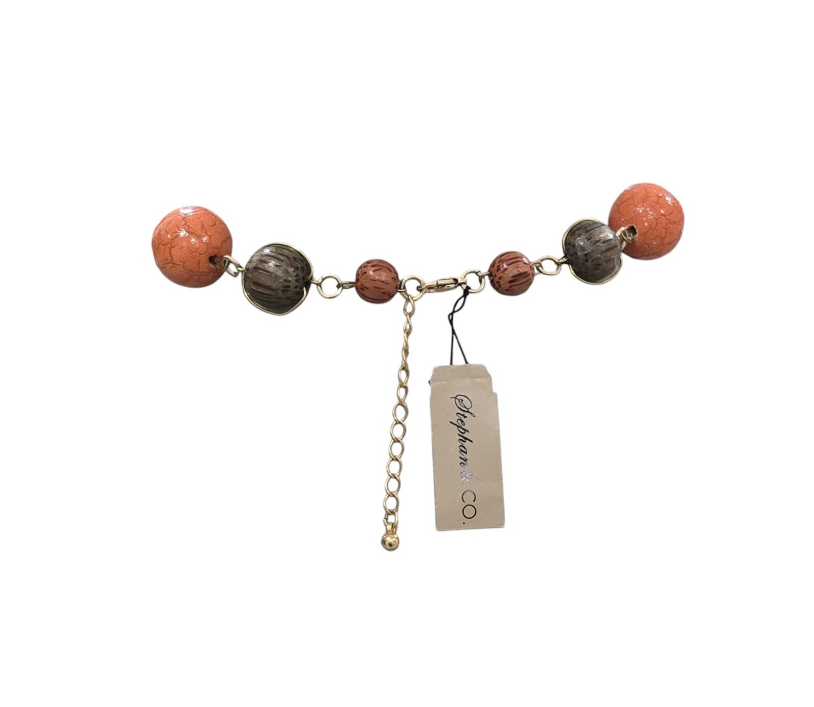 Stephan & Co Women’s Trendy Gold Plated Wood Brown, Orange Short Necklace NWT