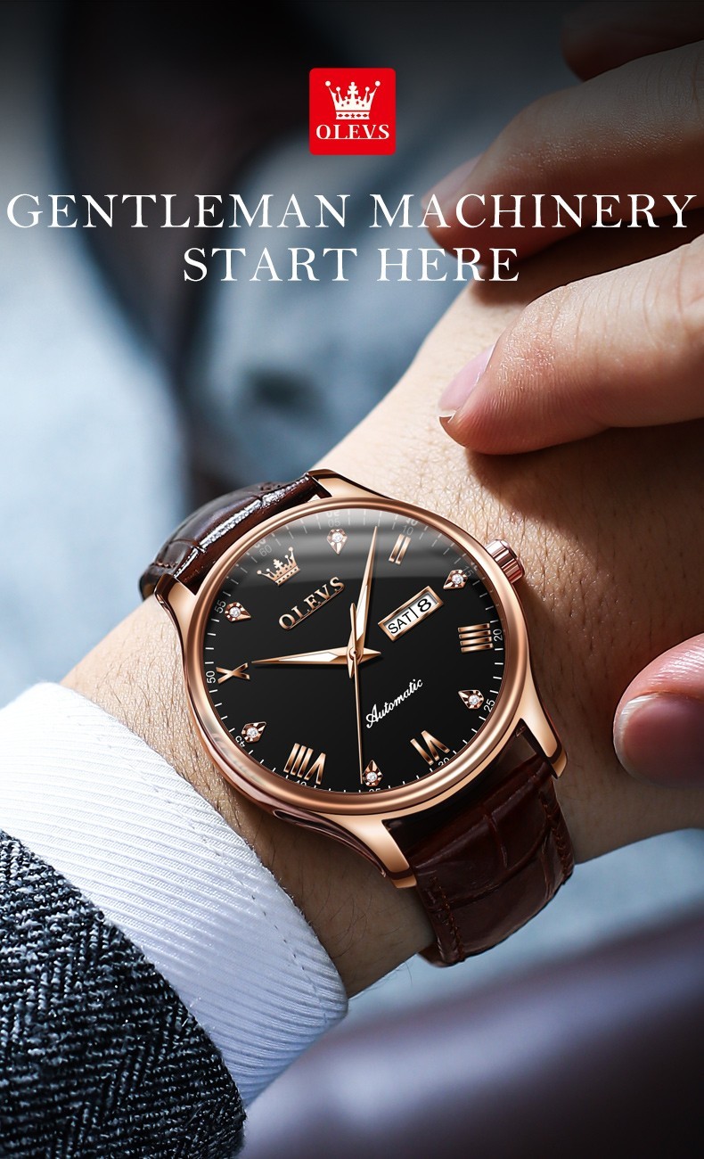 OLEVS 9932 Luxury Multi-functiom Leather Business Male Female Mechanical Watch