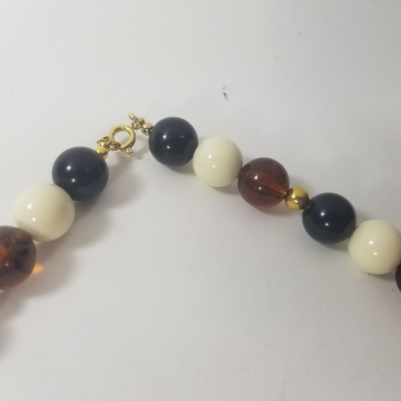 Vintage Brown Black White Gold Tone Spacers beaded Long Necklace