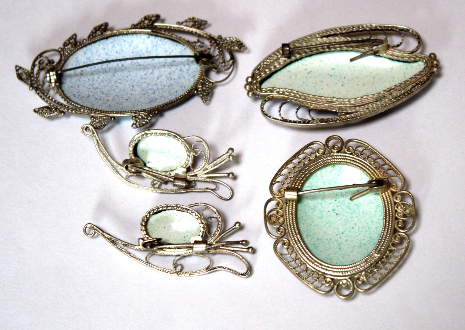 Vintage 1980 Russian Hand Painted Enamel Finift Jewelry Brooches 5 Variation #60