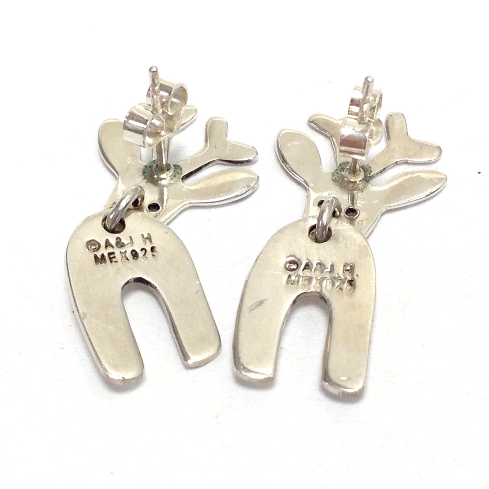 Anne & Jane Harvey 925 Sterling Silver Rudolph Red Nose Reindeer Dangle Earrings