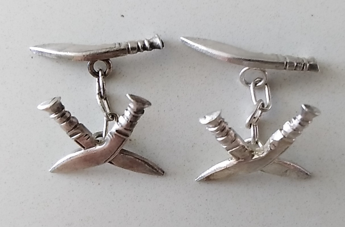 Solid Silver Gurkha Kukri Cufflinks, chain-link British Army Regiment Nepali