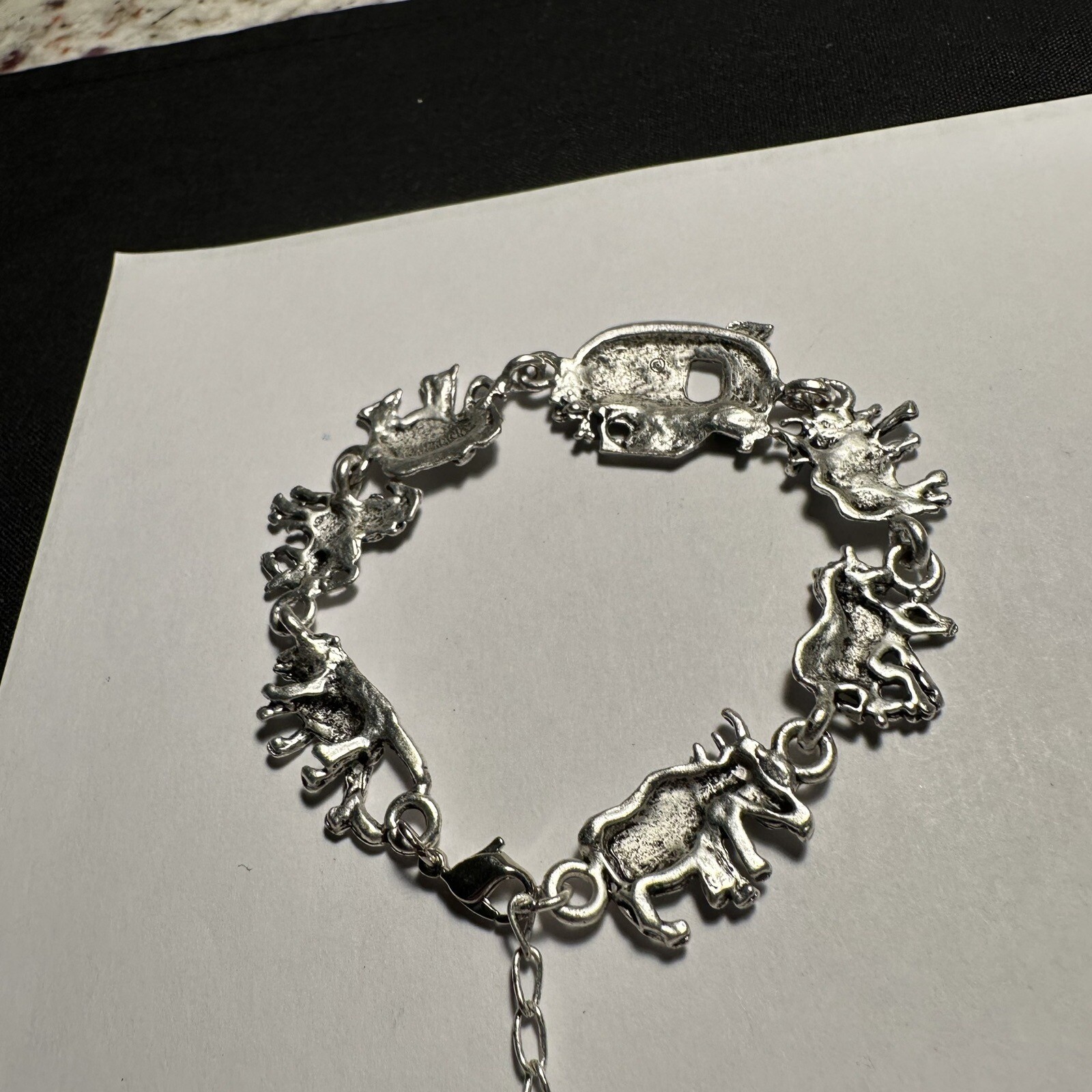 Silver Tone Noah’s Ark Animal Bracelet Extension Chain Adjustable 8 -9 1/2 Inch