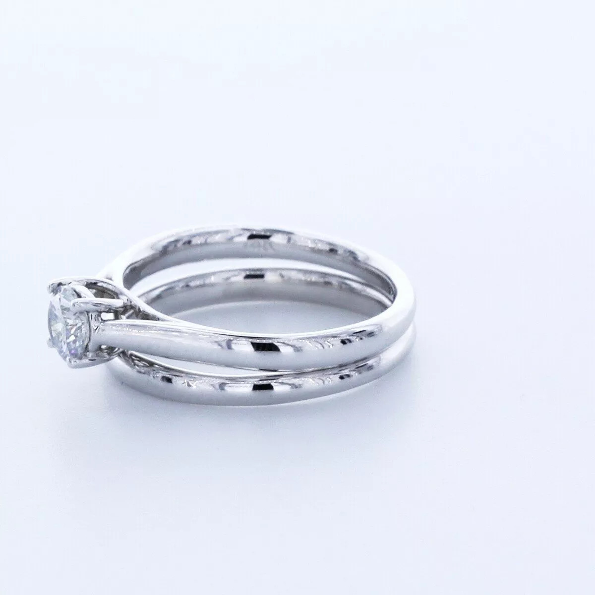 Solitaire Engagement Ring Set 14K Gold 0.57 Carat Round Lab-Grown Diamond E VS1