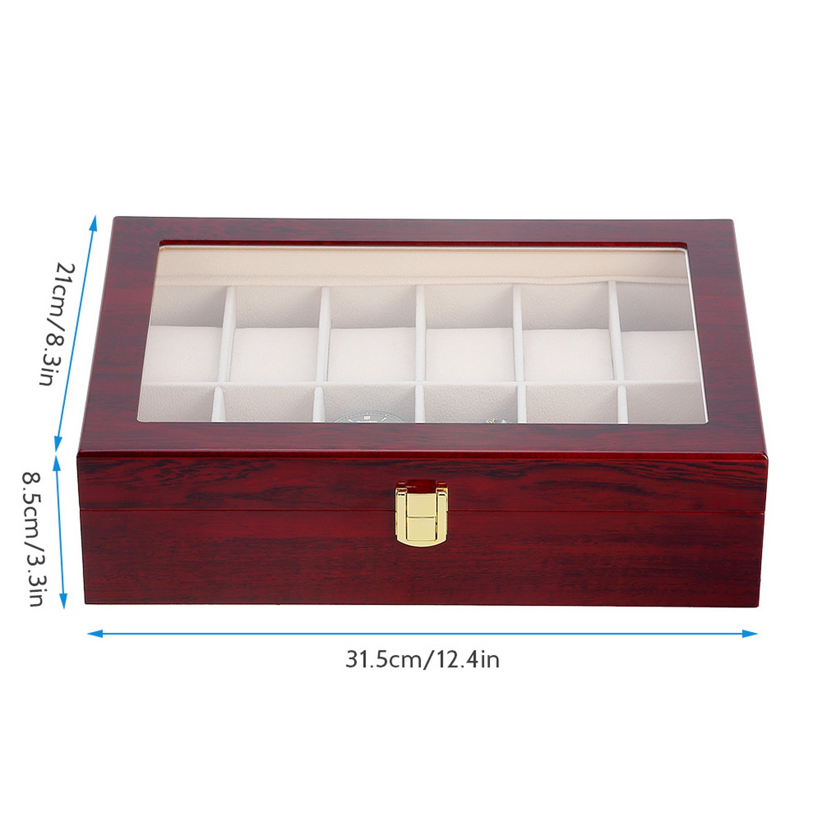 3/6/10/12 Slot Wooden Watch Box Glass Lid Jewelry Organizer Display Case Gift