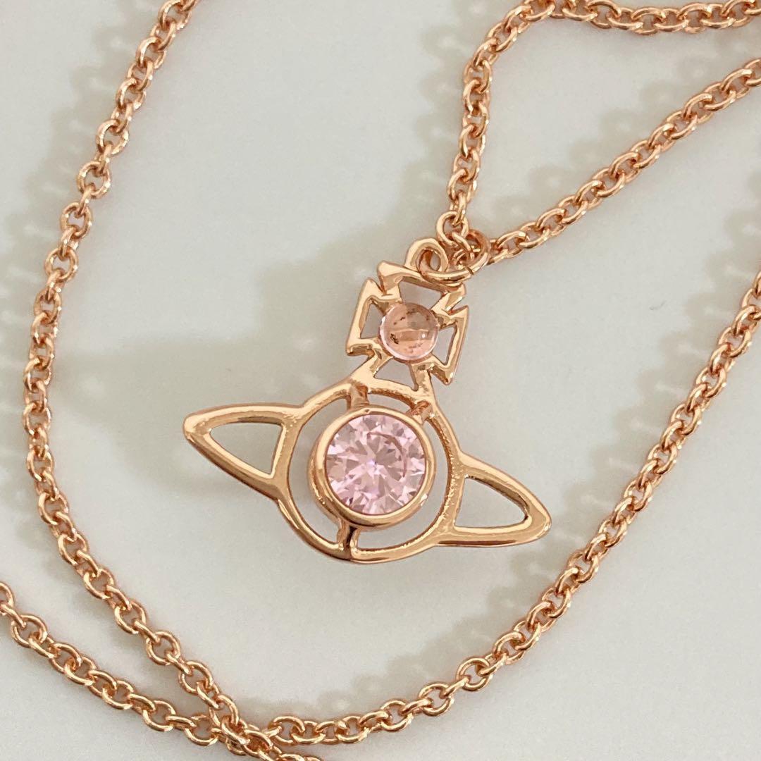 Vivienne Westwood Necklace Petite Rhinestone Pink Gold w/drawstring