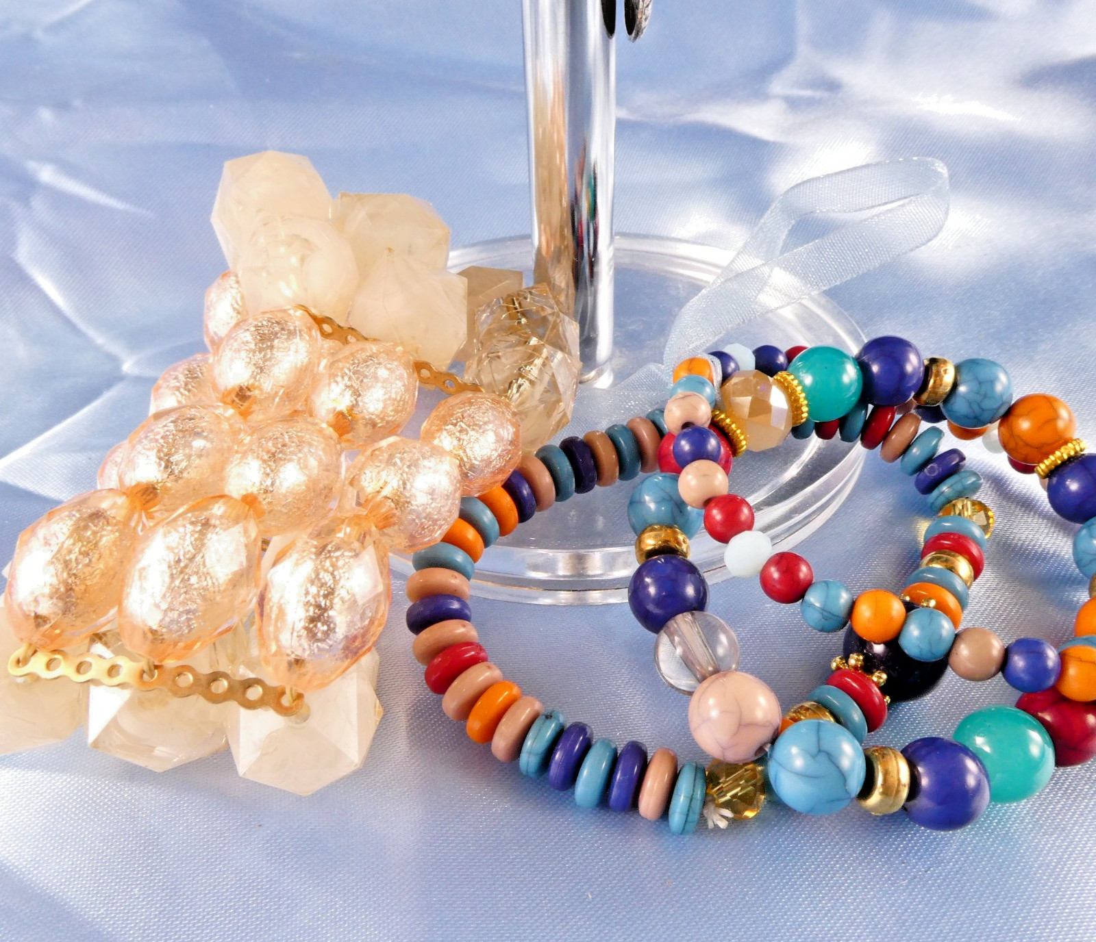 Lot of 20 Stretch Bracelets Expansion Colorful Fun to Wear Beaded Fits All Sizes