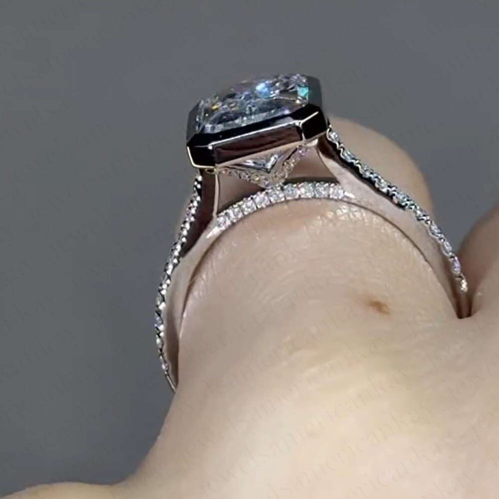 2.30Tcw Radiant Cut Moissanite Bezel Set Engagement Ring 14K White Gold Plated