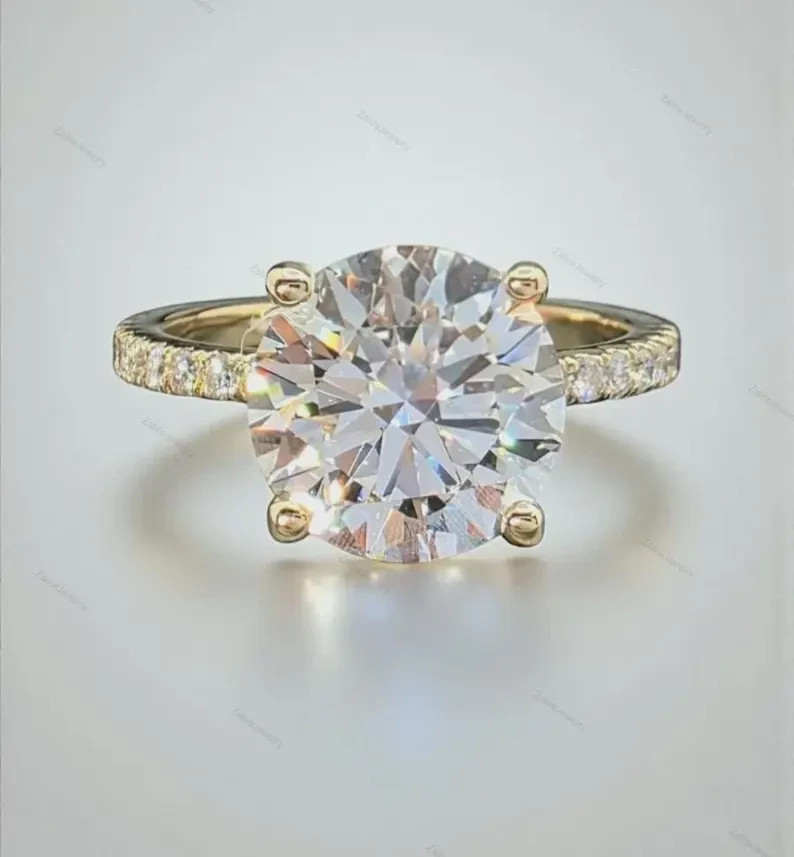 IGI 3 Ct Round VS1 Lab Grown Diamond Women Engagement Gift Ring 14K Yellow Gold