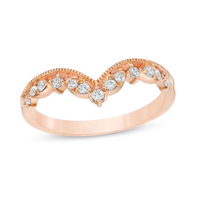 1/2 CTTW Pear Diamond Engage Ring 14k Rose Gold Size 6 & 1/5 CTTW Chevron 10k