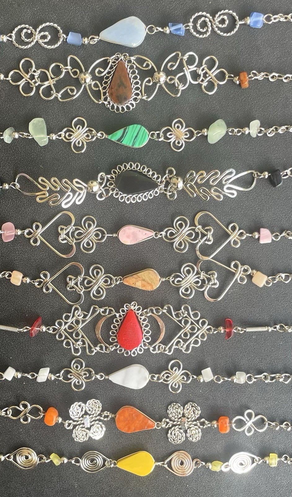 10 Peruvian Semi-precious Stone Bracelets Peru Lot Handmade As Shown