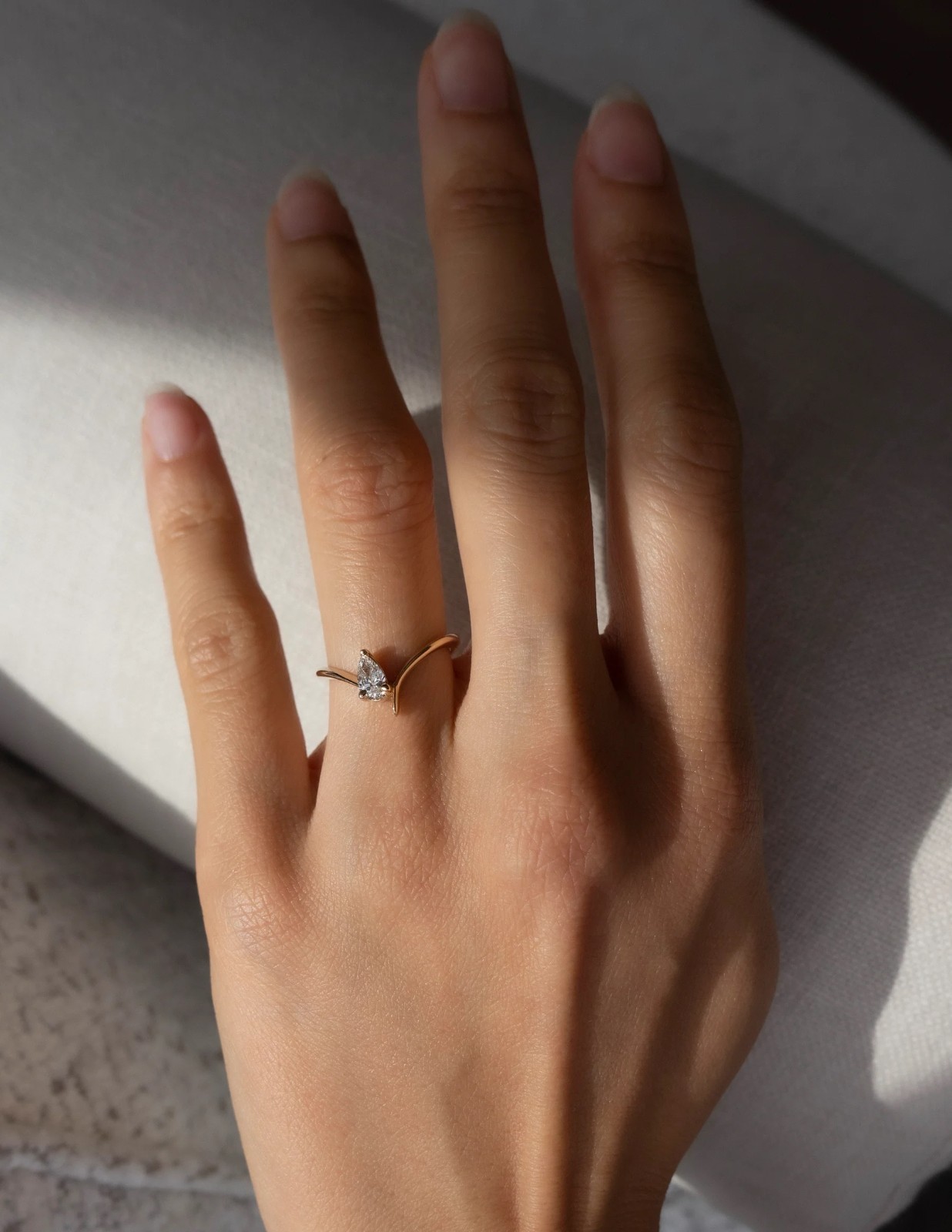 Lab Grown Solitaire 50CT Diamond Pear Cut Ring for Women 14K Yellow Gold