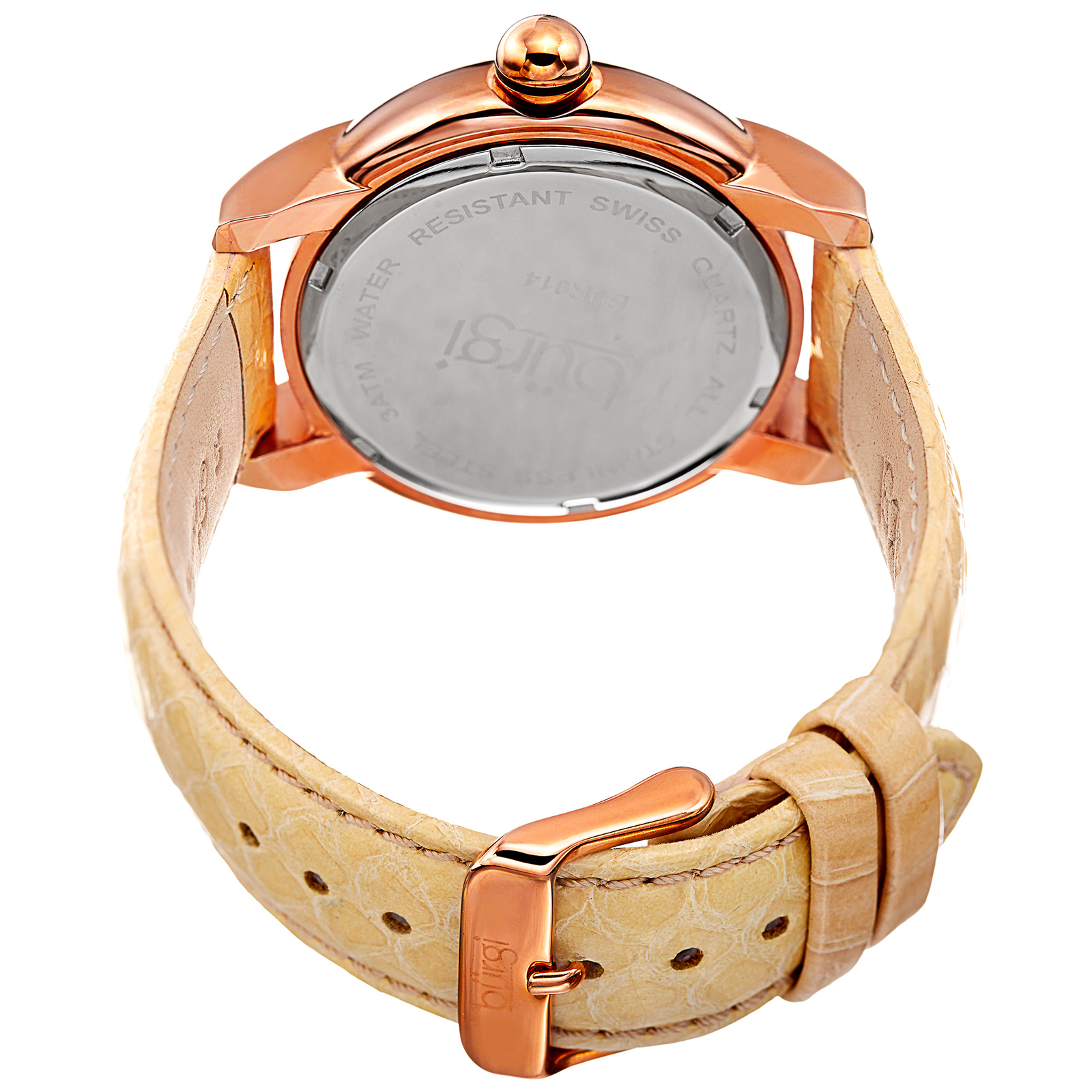 Women’s Burgi BUR014P Beveled Bezel Mother of Pearl 12 Diamond Dial Date Watch