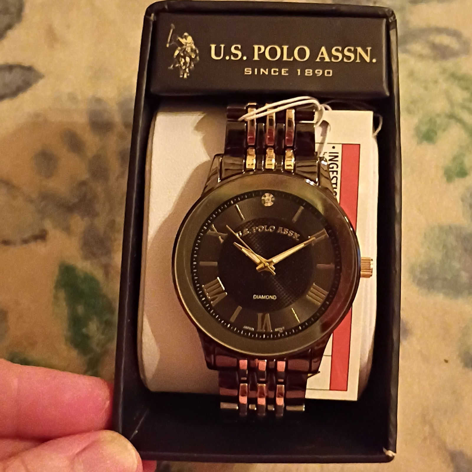 U.S. Polo Assn. Diamond Analog Quartz Watch Brown Dial Metal Bracelet w/ Box