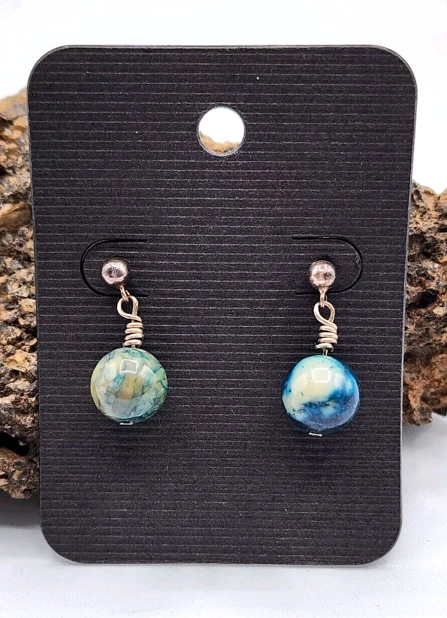 Blue Dyed Jasper Drop Earrings Stone Artisan Crafted Boho Beach Western Handmade