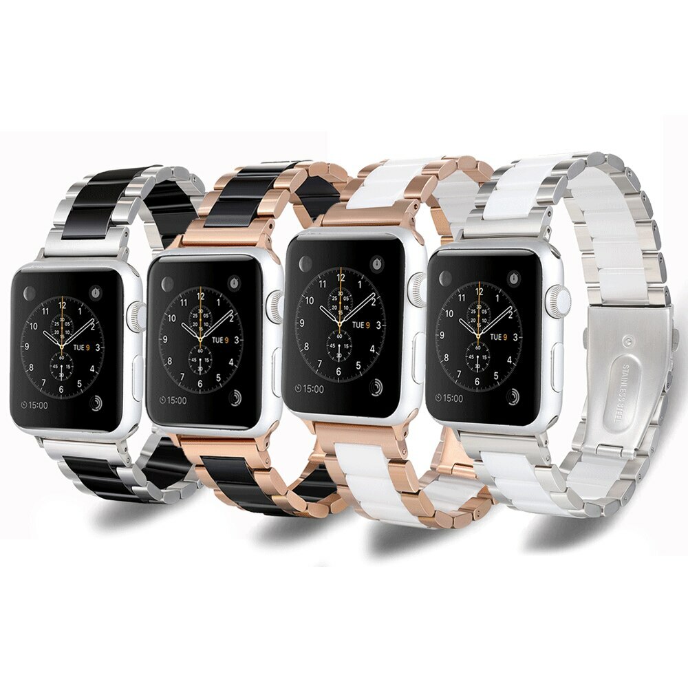 Ceramic Ladies Watch Band Stainless Steel Bracelet For Apple Watch Series 6 5 SE